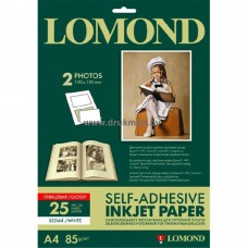 Фотобумага Lomond глянцевая самоклеющаяся A4, 85 г/м, 2 деления, 25 л. (2410223)