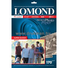 Фотобумага Lomond (SuperGlossy) суперглянцевая односторонняя A4, 170 г/м, 20 л. (1101101)