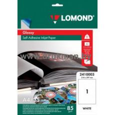 Фотобумага Lomond глянцевая самоклеющаяся A4, 85 г/м2, 1 деление А4, 25 л. (2410003)